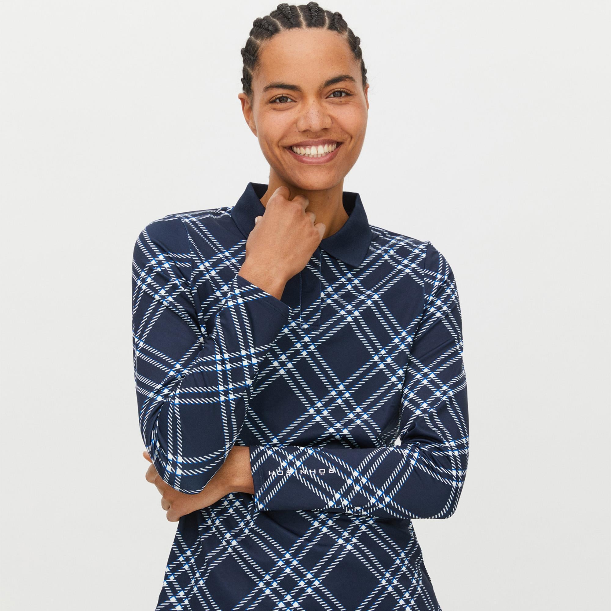 Rohnisch Sia Thermal Ladies Golf Polo Shirt Oversize Check Navy